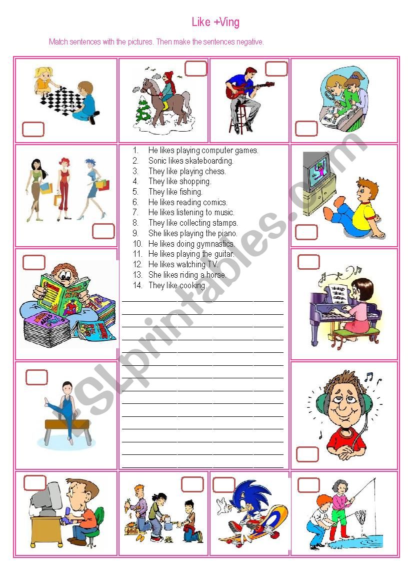 Like + ing worksheet