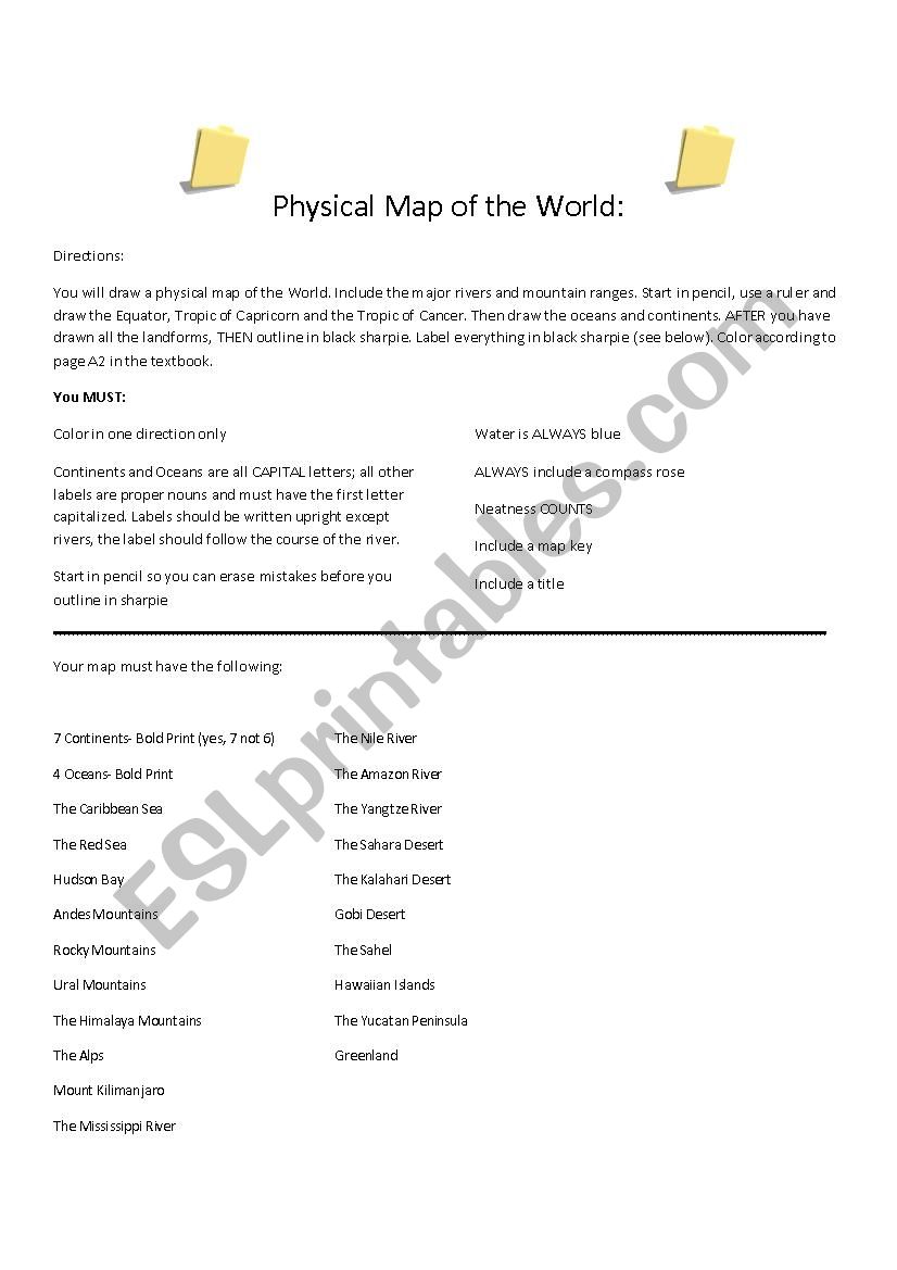 Sketch map of the world worksheet