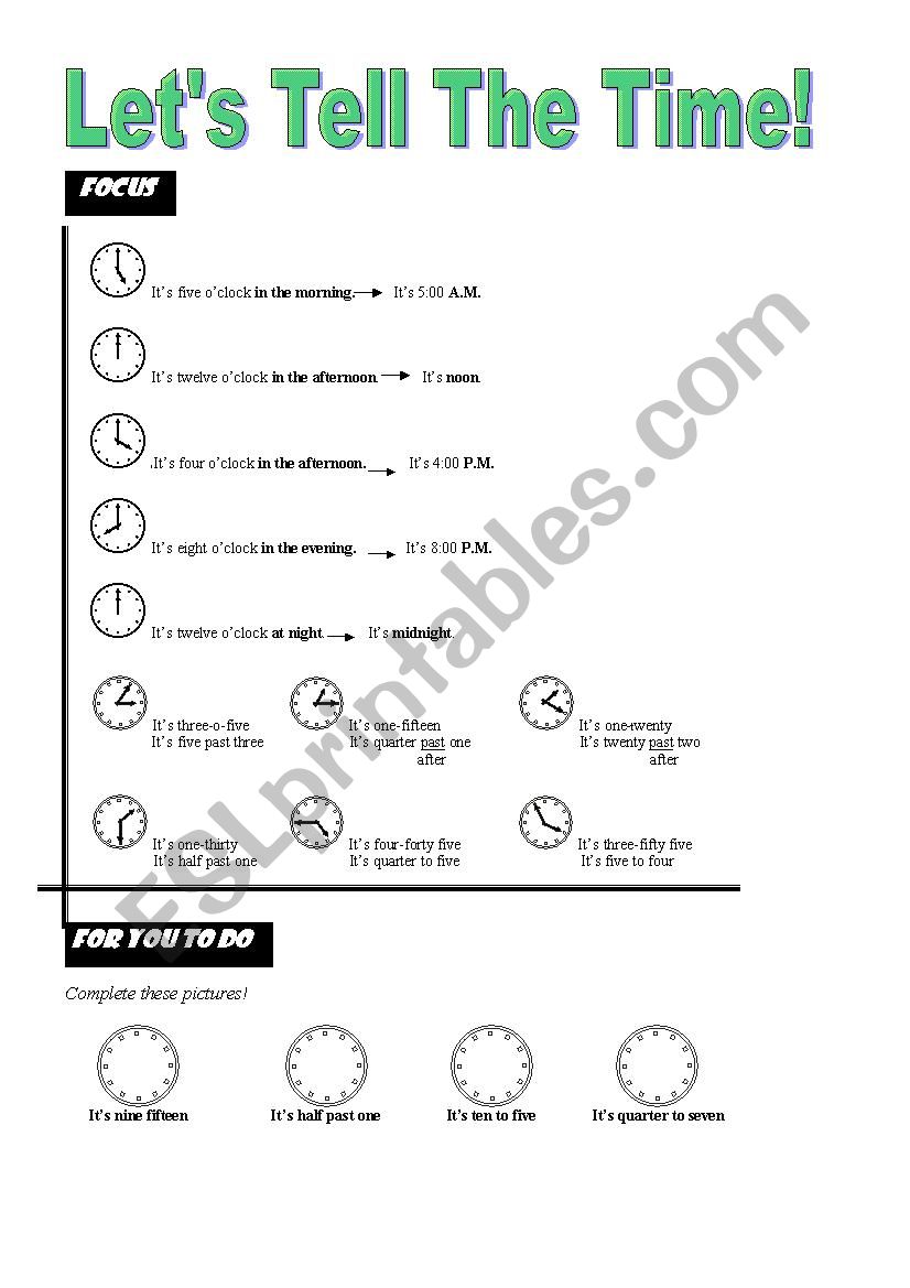 Lets Tell The Time worksheet