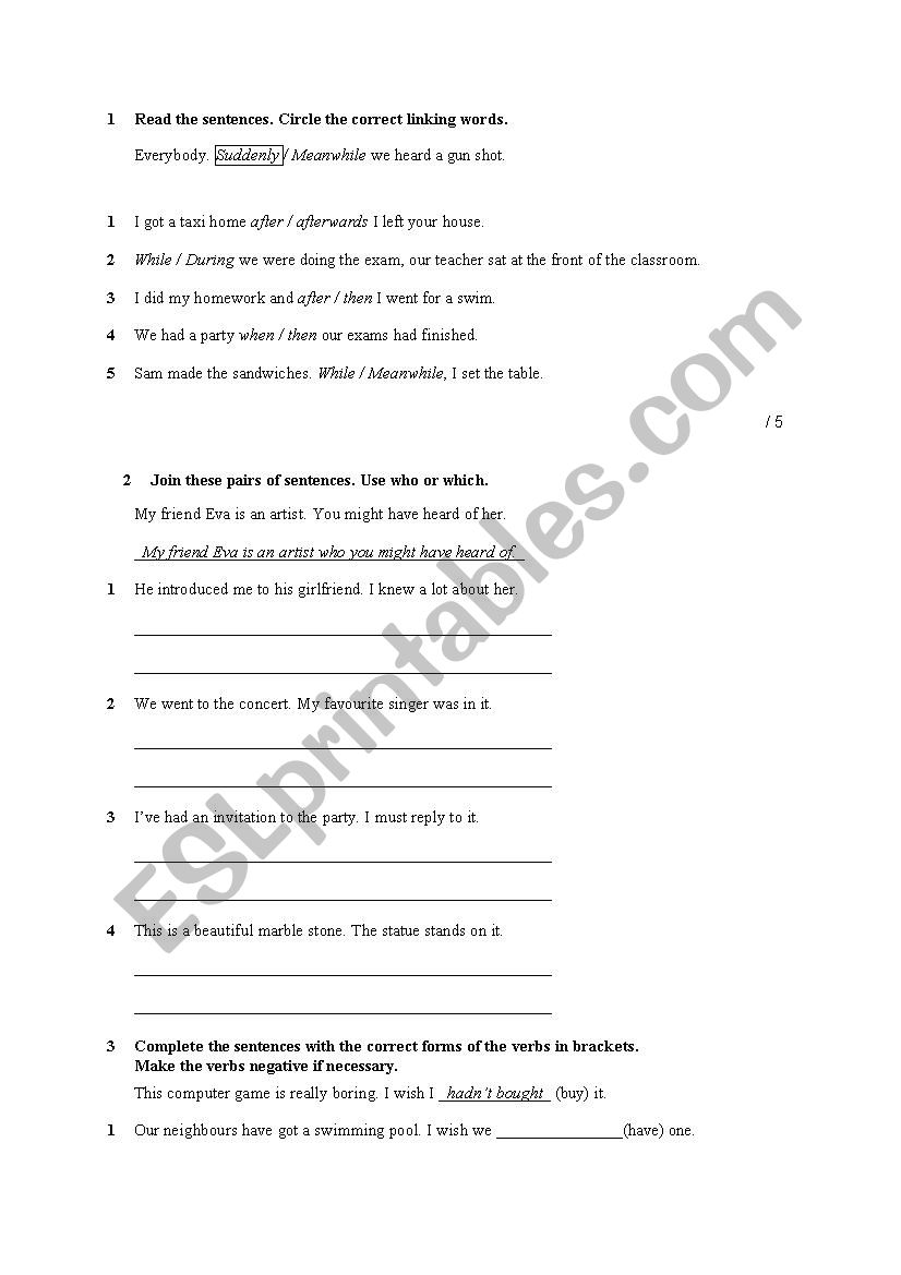 Grammar test worksheet
