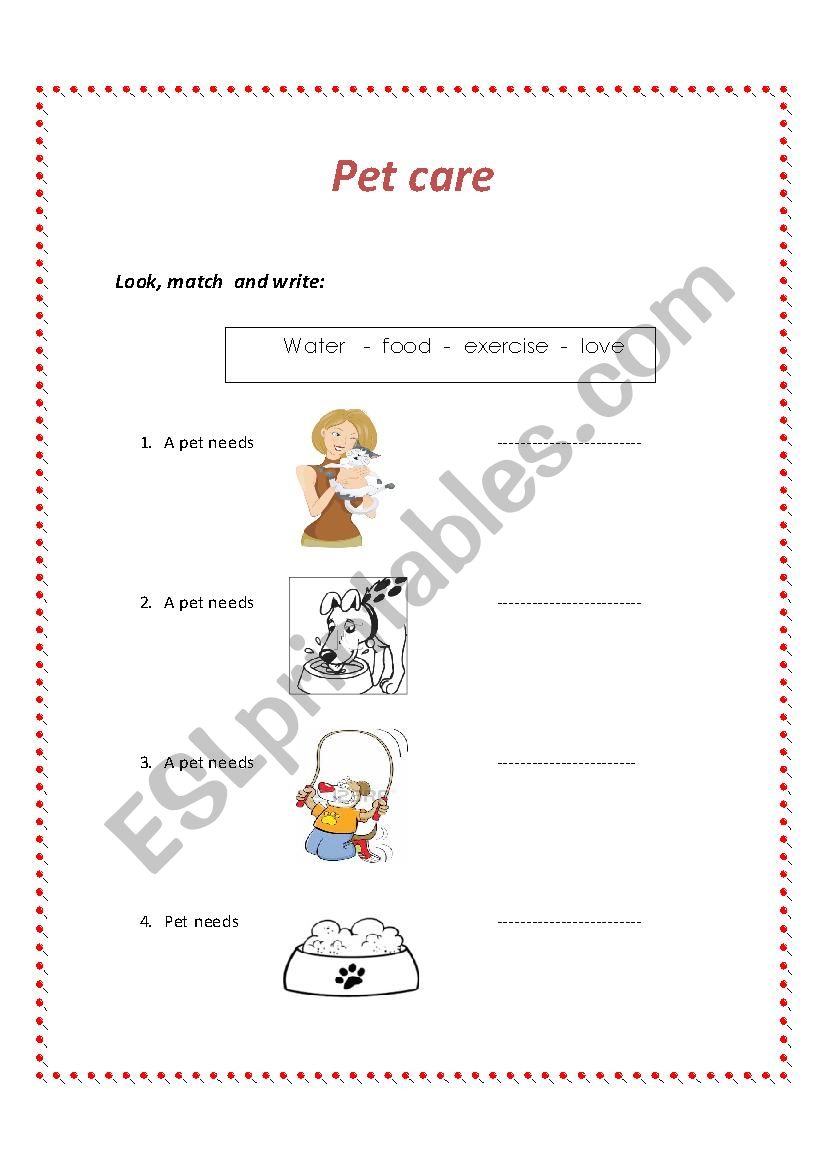 pet care worksheet
