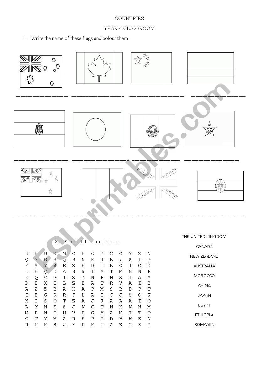 COUNTRIES AROUND THE WORLD worksheet