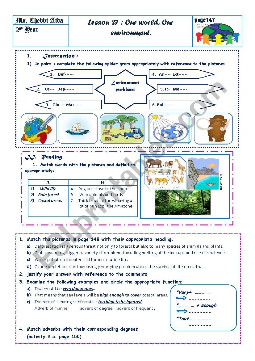 our world our environment worksheet