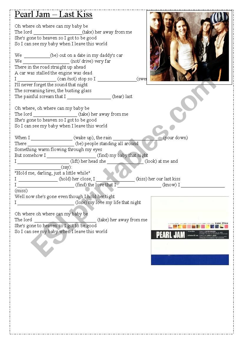 Last Kiss Lyrics - Pearl Jam general…: English ESL worksheets pdf