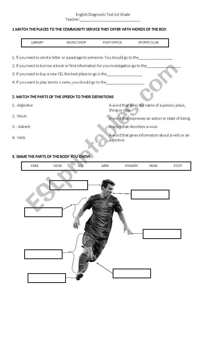 Diagnostic Test for secondary worksheet