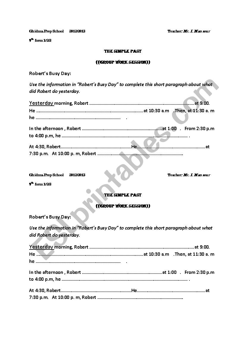 simple past worksheet