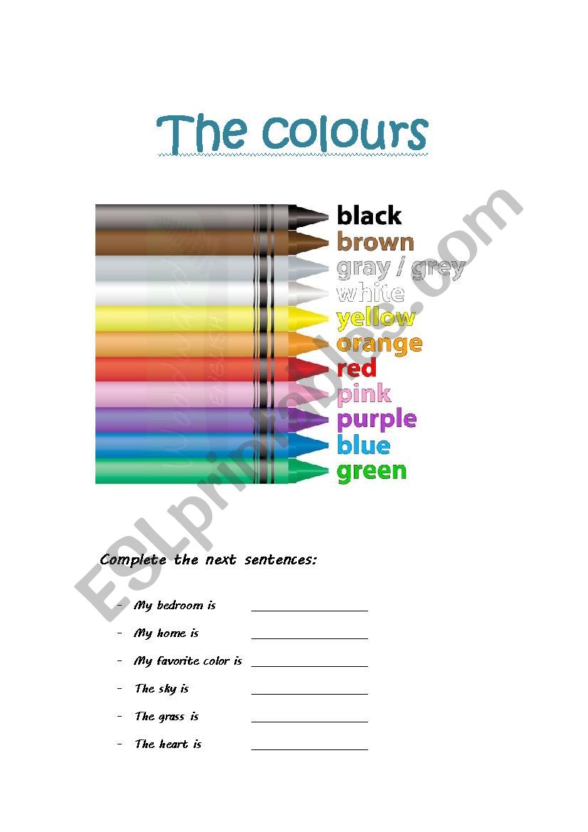 The colours worksheet