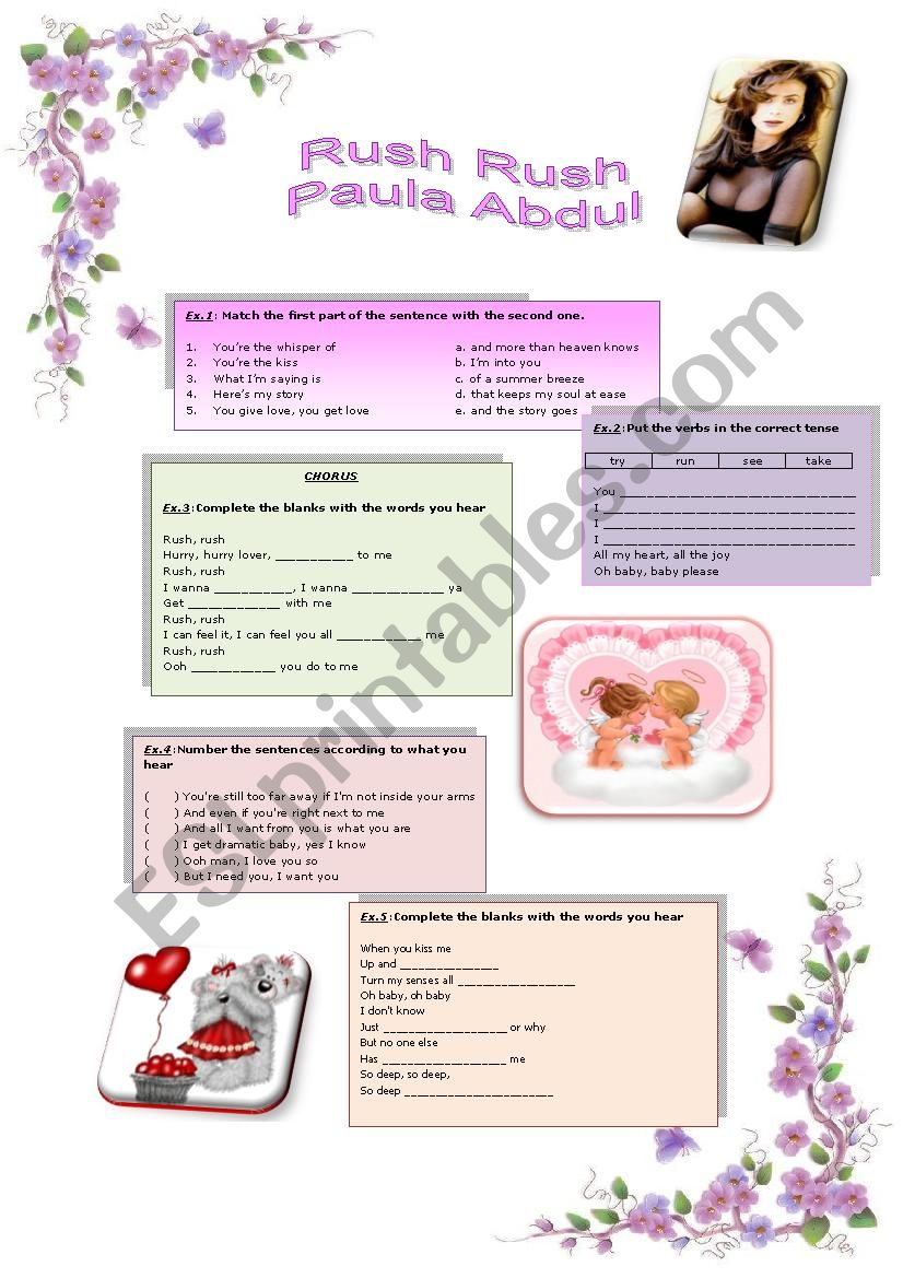 Song: Rush rush - Paula Abdul worksheet