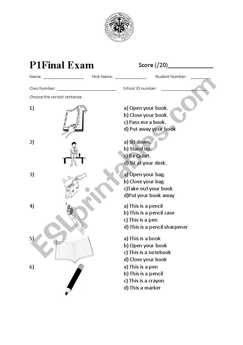 Level one test worksheet