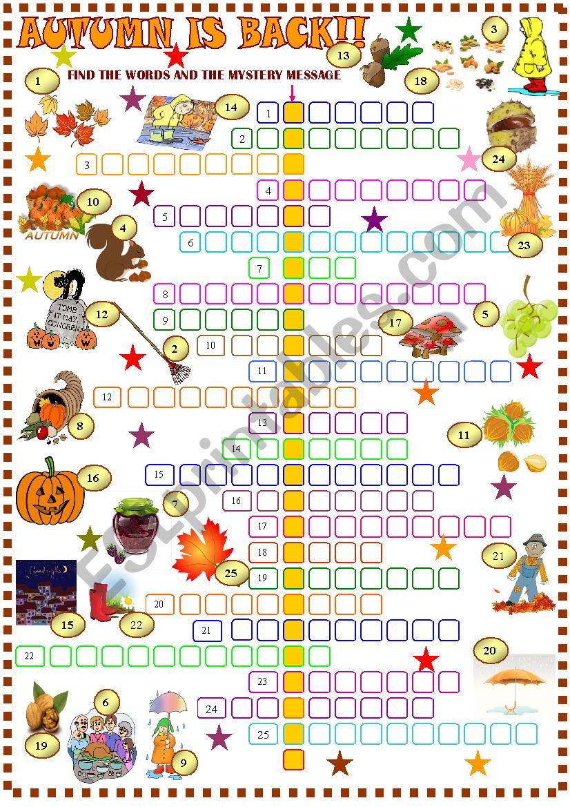 Autumn  crossword puzzle worksheet