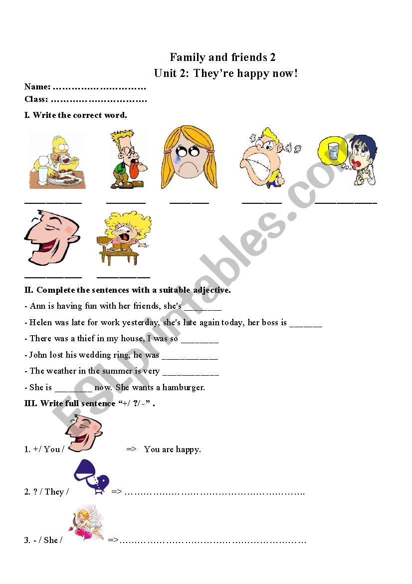 Family and friends 2 unit 2 worksheet