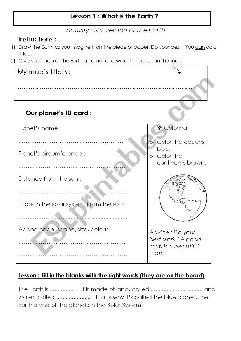 Geography Lesson - the Earth worksheet