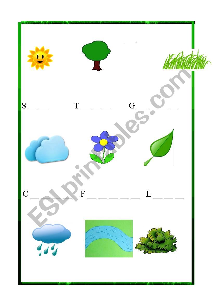 Nature vocabulary worksheet