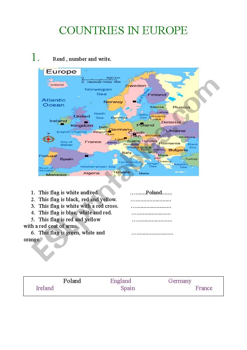 Map of Europe worksheet