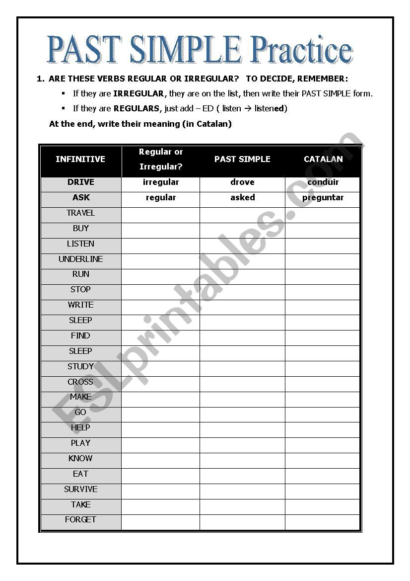 PAST SIMPLE PRACTICE worksheet