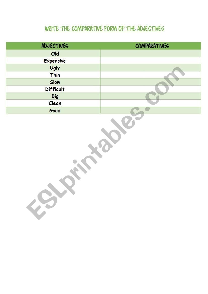 Comparative Adjectives worksheet