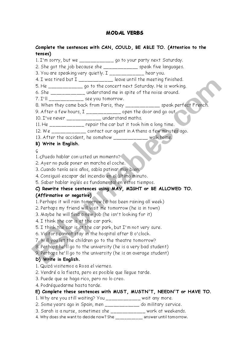 modal verbs worksheet