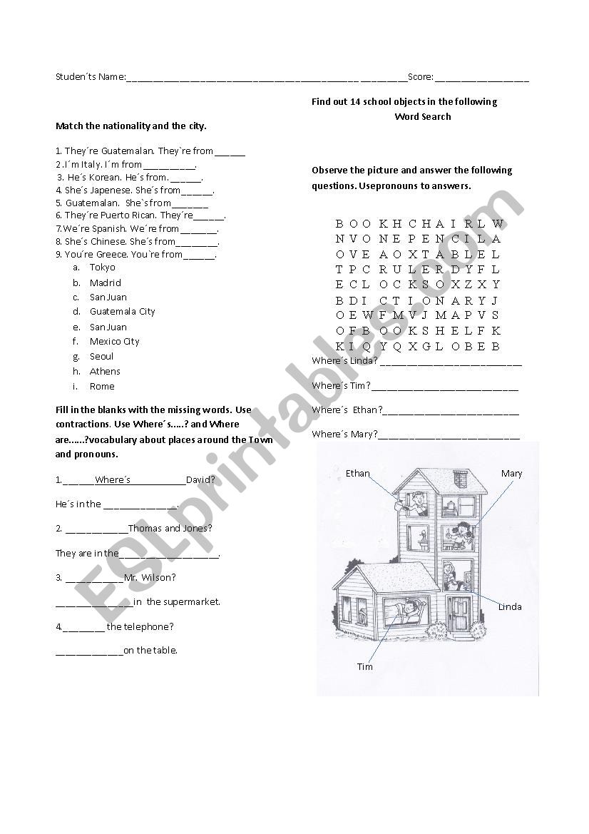 nationalities and parts of the house  and places around the house