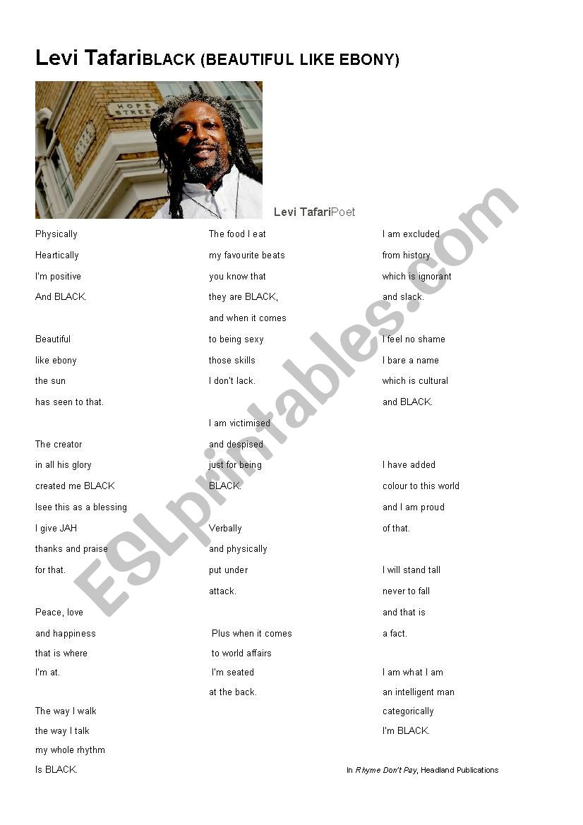 Poem by Levi Tafari worksheet