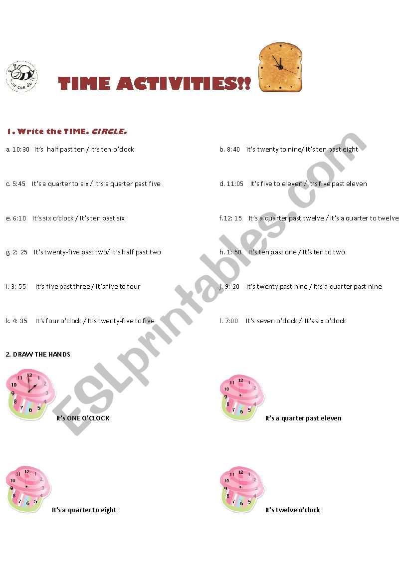 Time activities worksheet