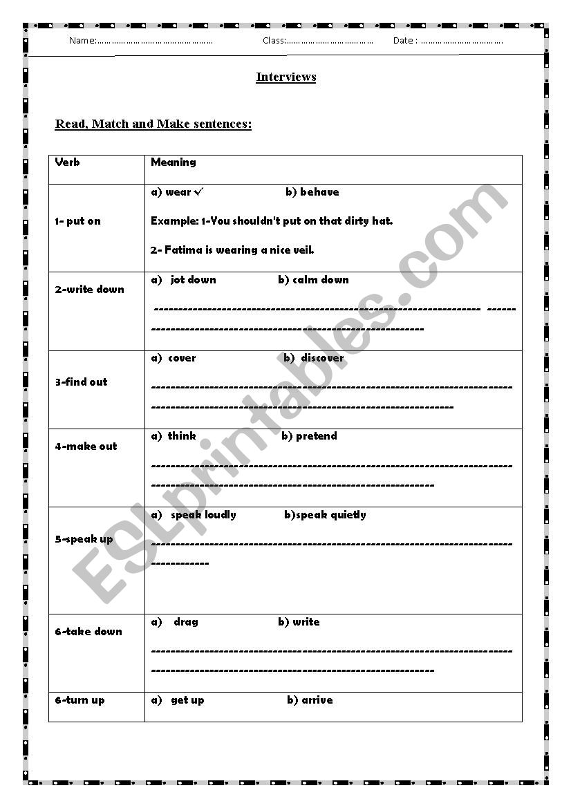 interviews worksheet