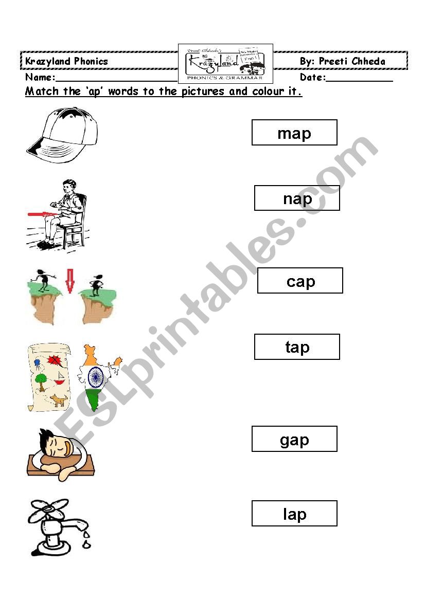 CVC word ap family words worksheet