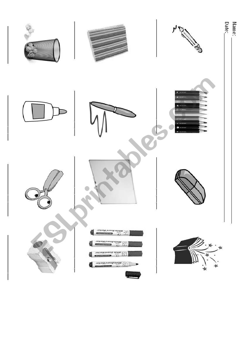 School supplies worksheet