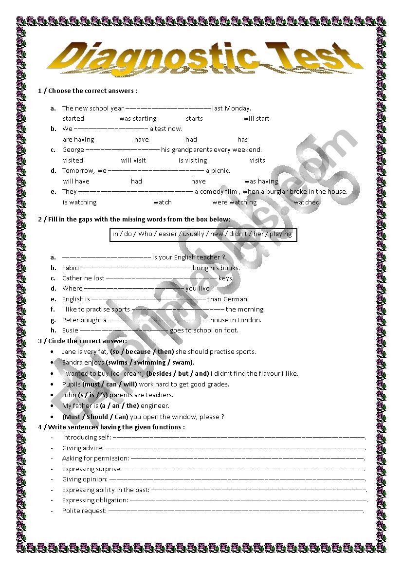 Diagnostic Test worksheet