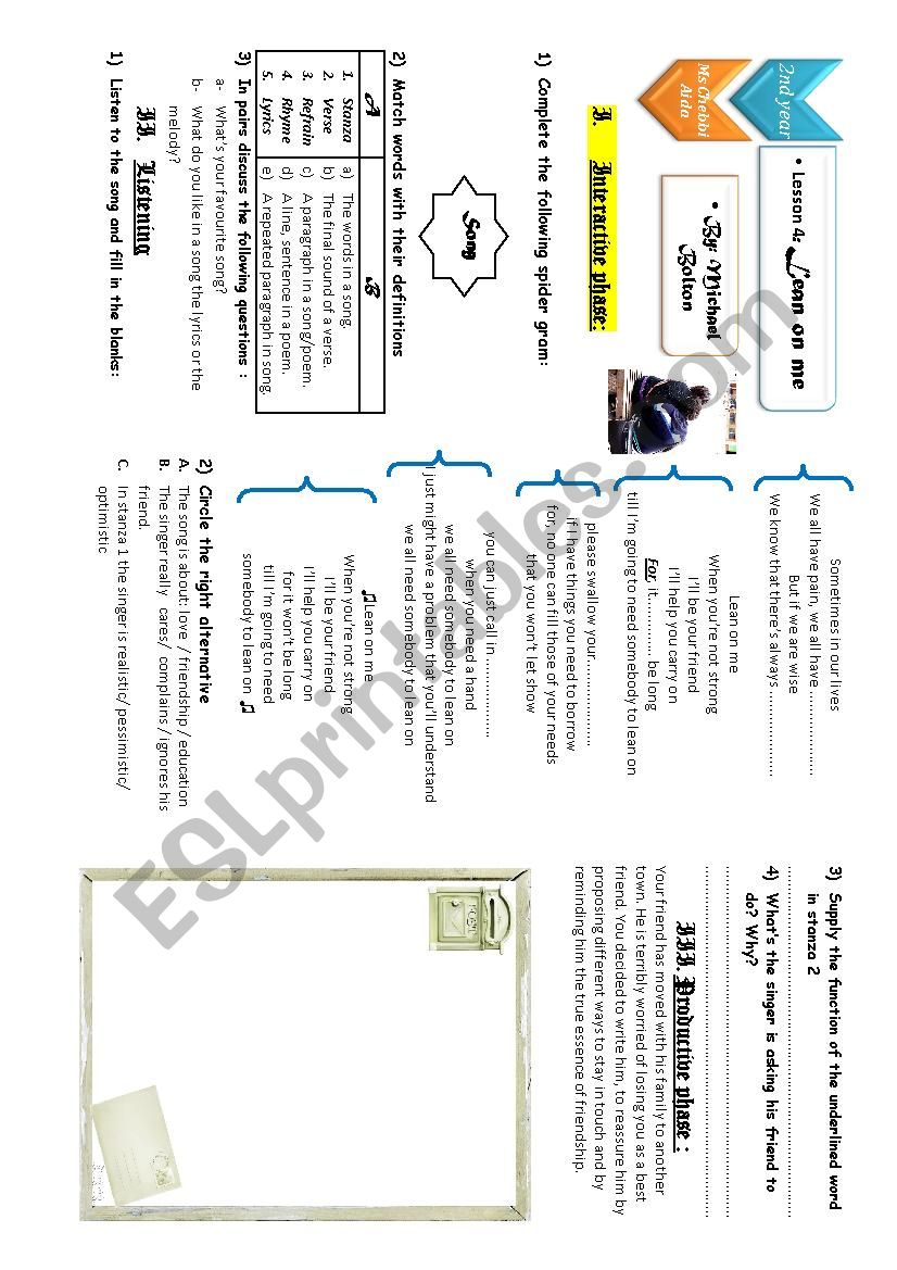 2nd Lean on me  worksheet