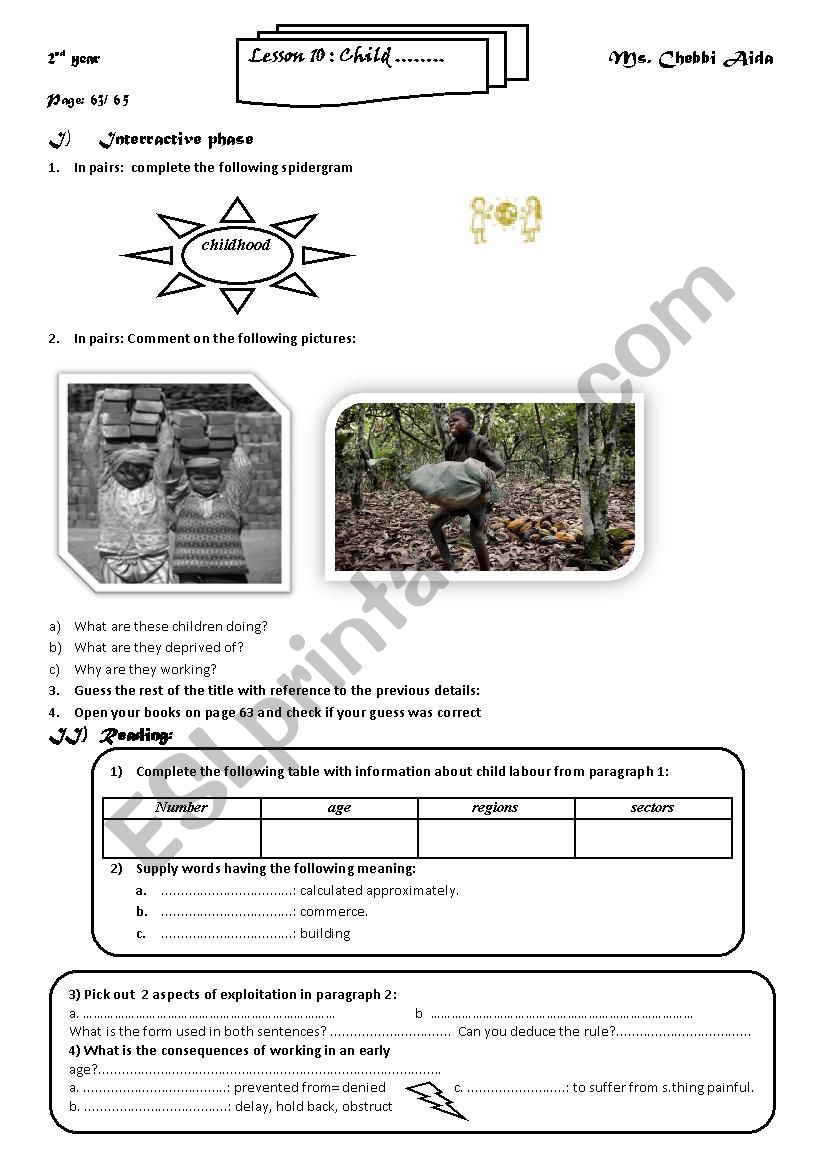 child labour worksheet