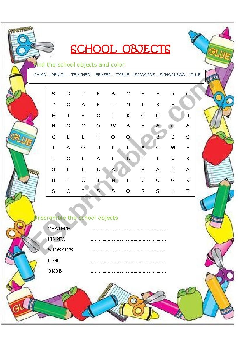 SCHOOL OBJECTS worksheet