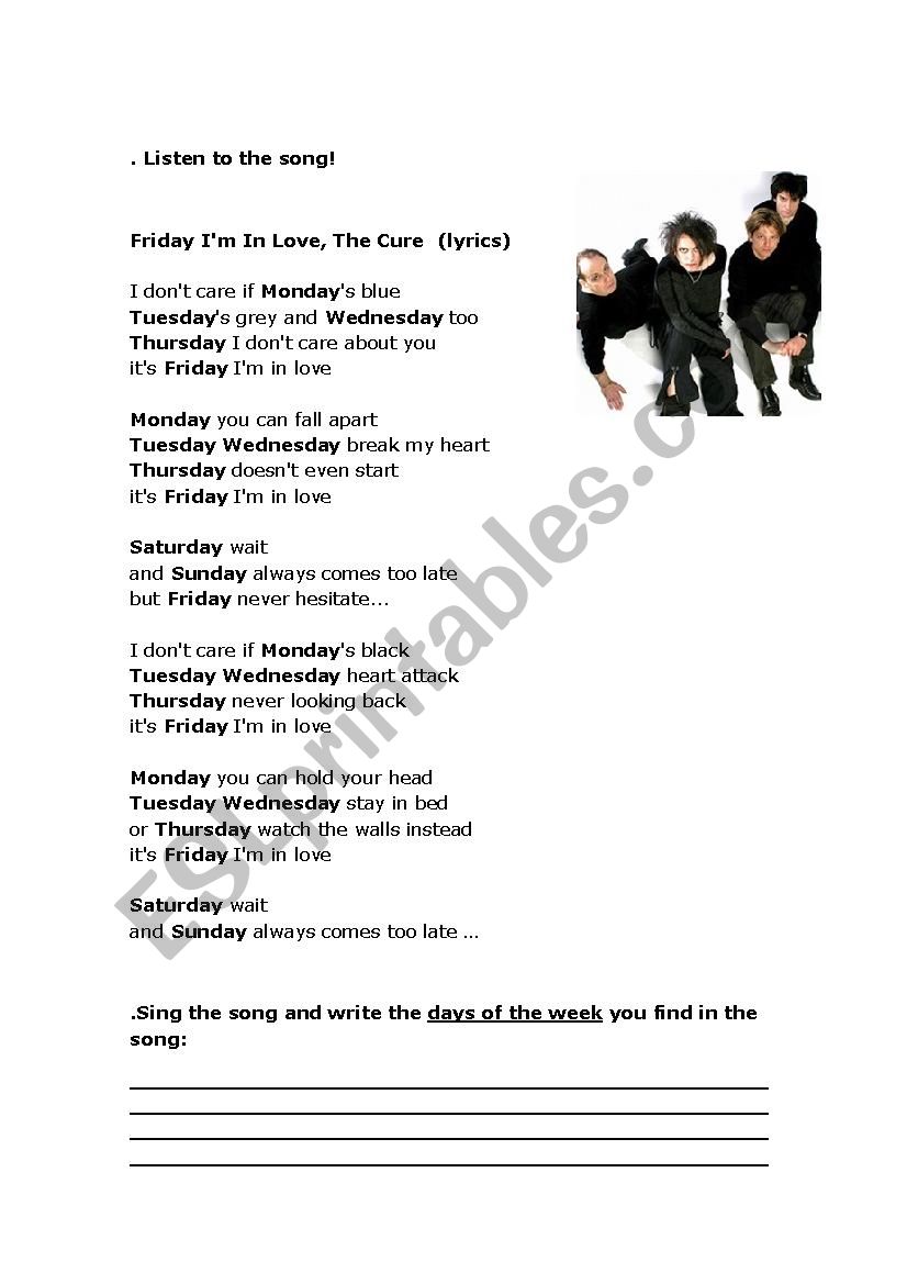 Days of the week worksheet