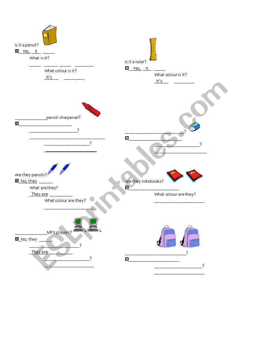 classroom objects worksheet