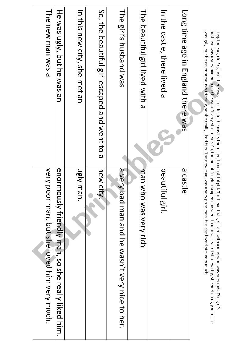 A/an cut-up story worksheet