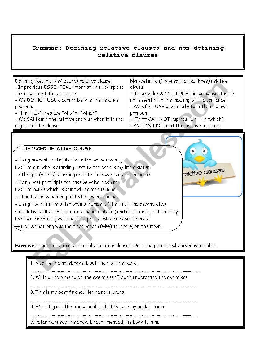 Defining and non-defining relative clauses