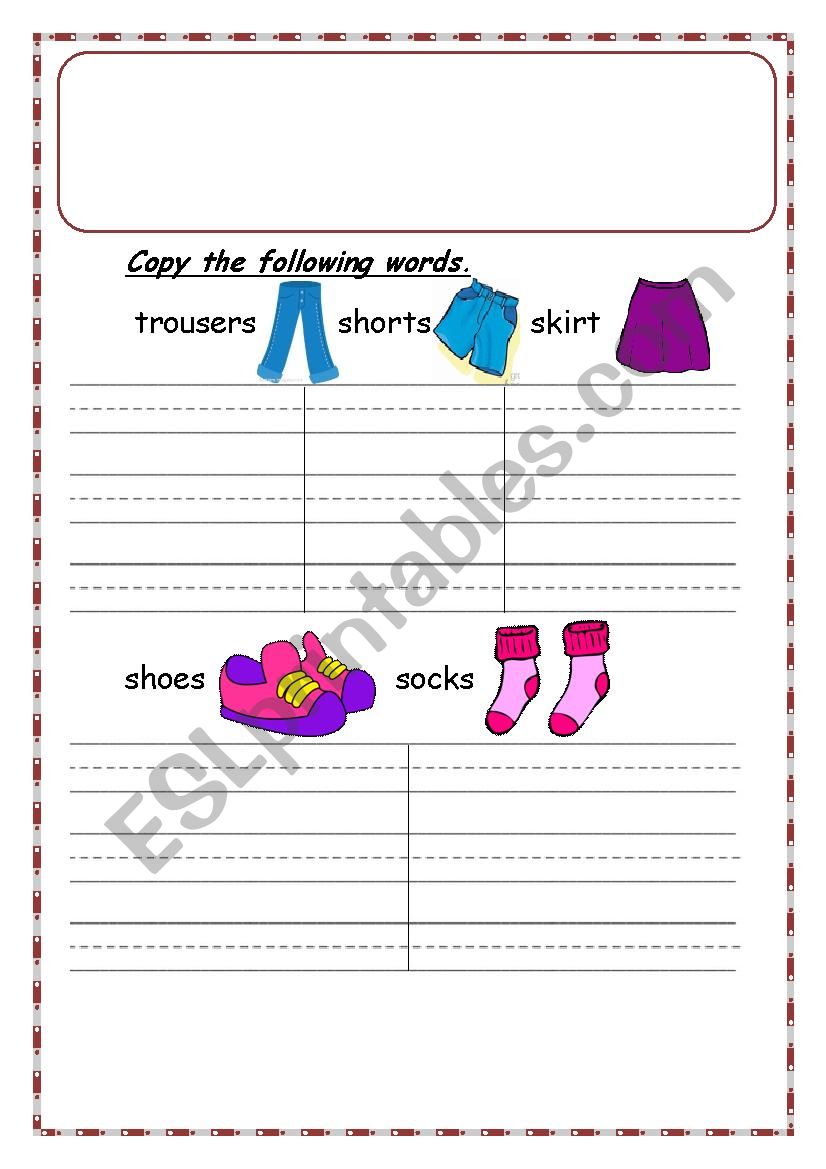 clothes worksheet