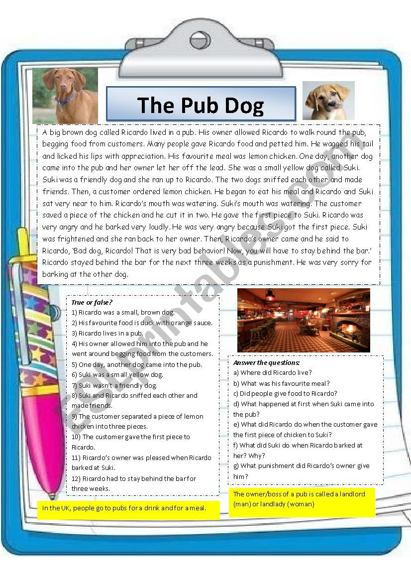 The Pub Dog worksheet