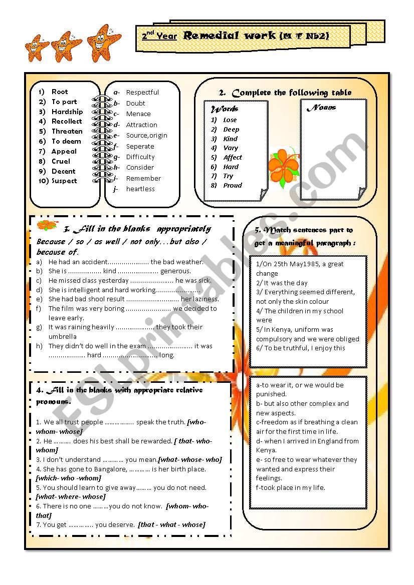 Remedial work worksheet