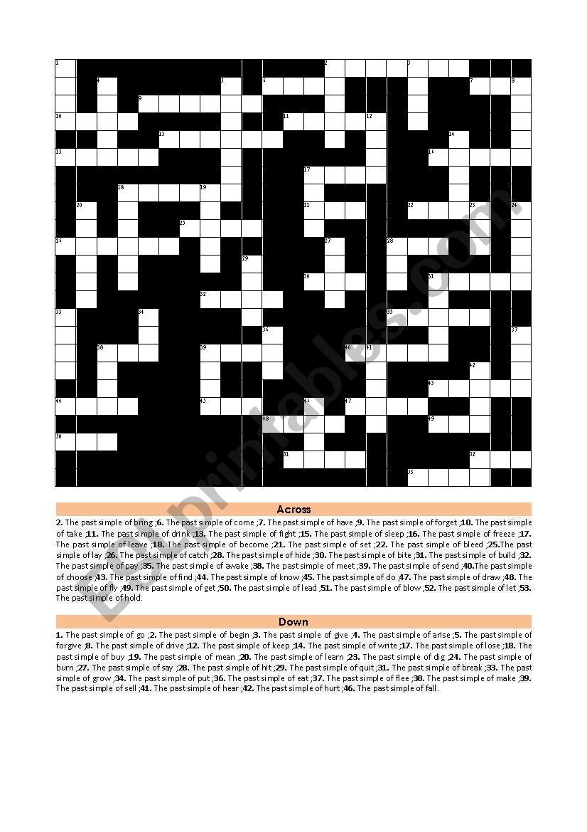 irregular verbs crossword puzzle