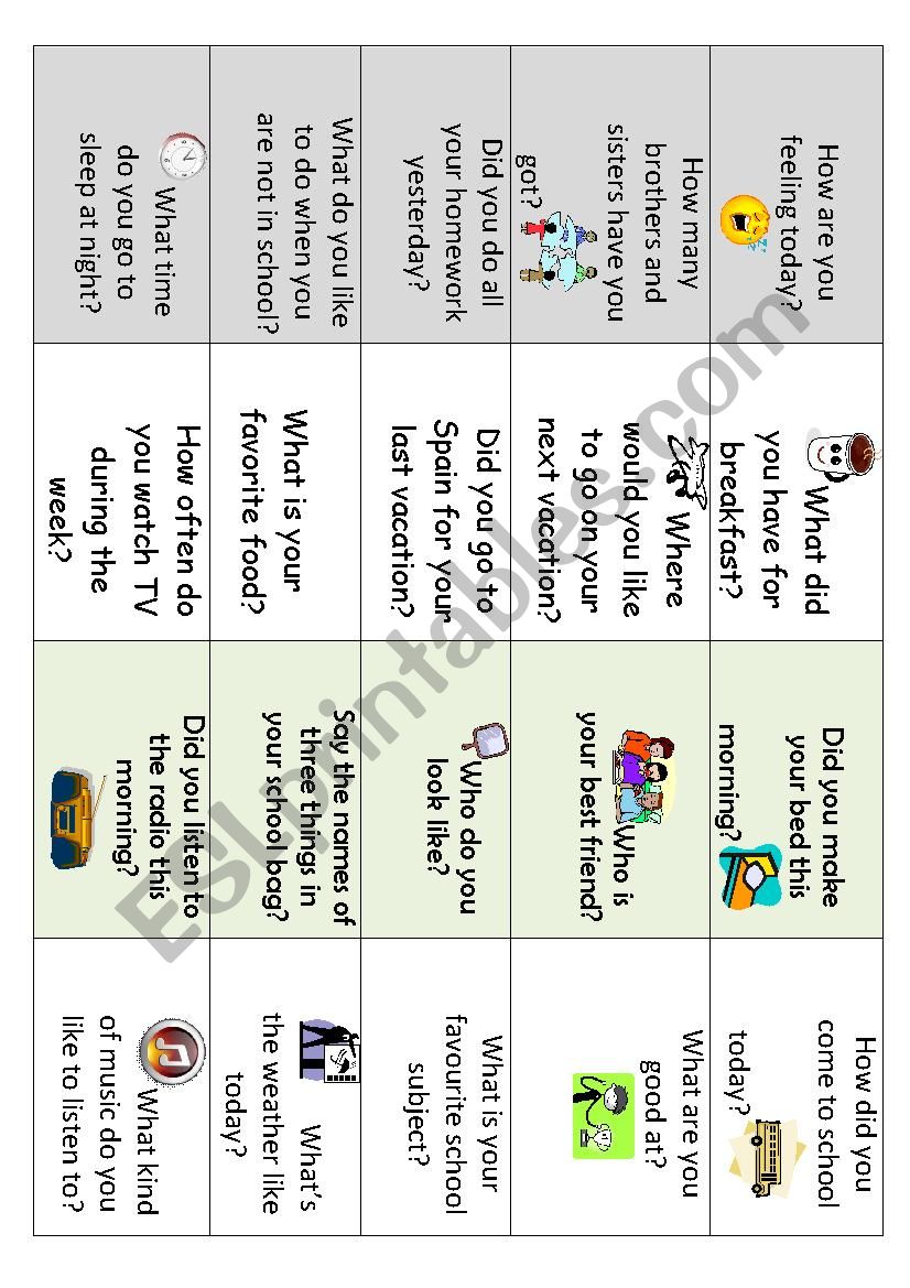 Warm up questions worksheet