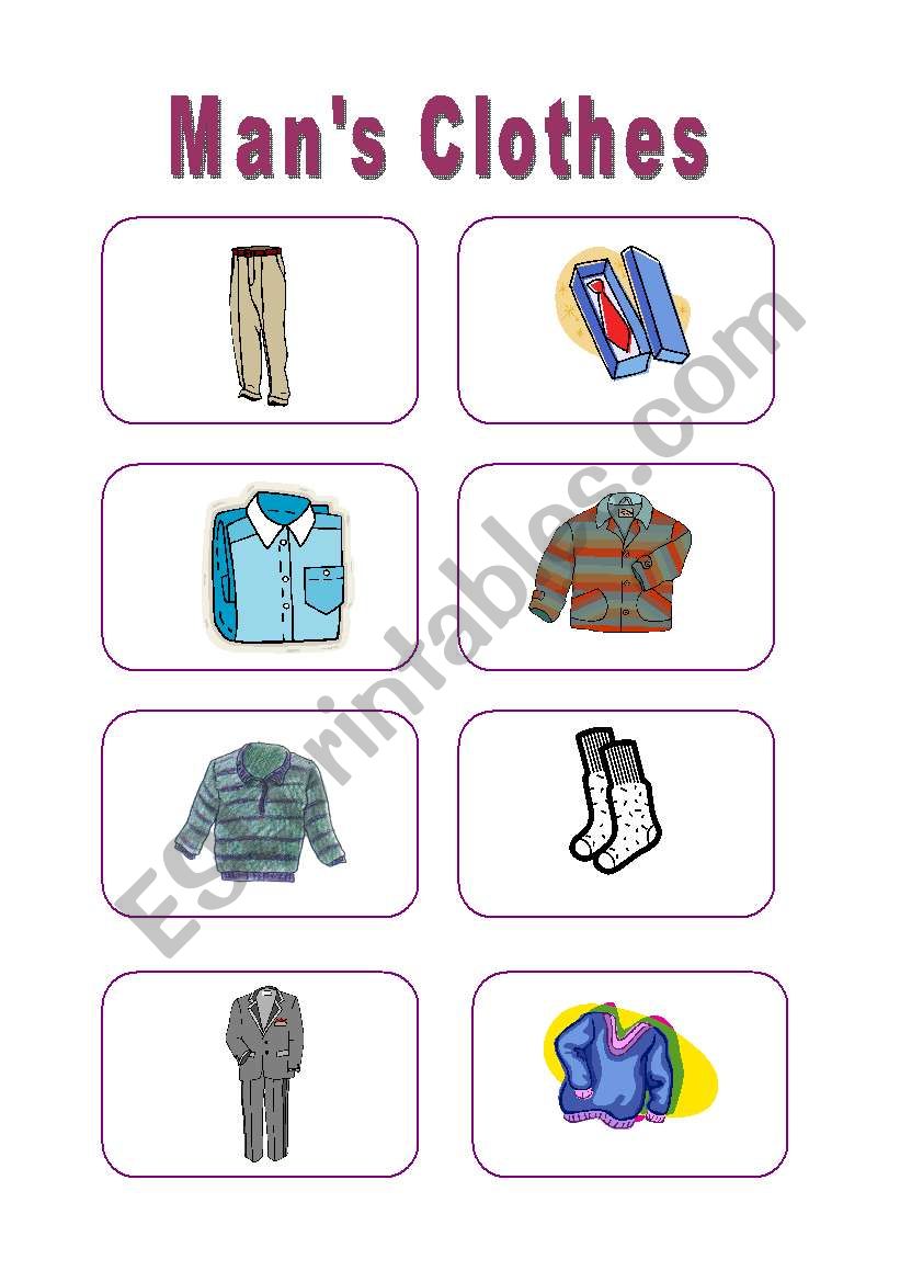 Mans clothes worksheet