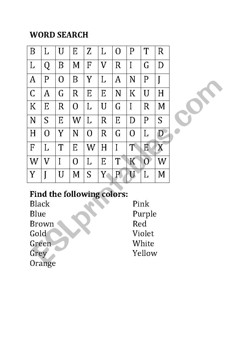 Word Search (including awnser key)