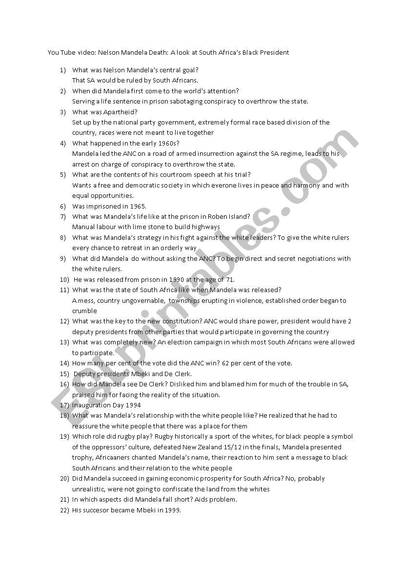 You Tube video: Nelson Mandela Death: A look at South Africaâ€™s Black President questions and answers