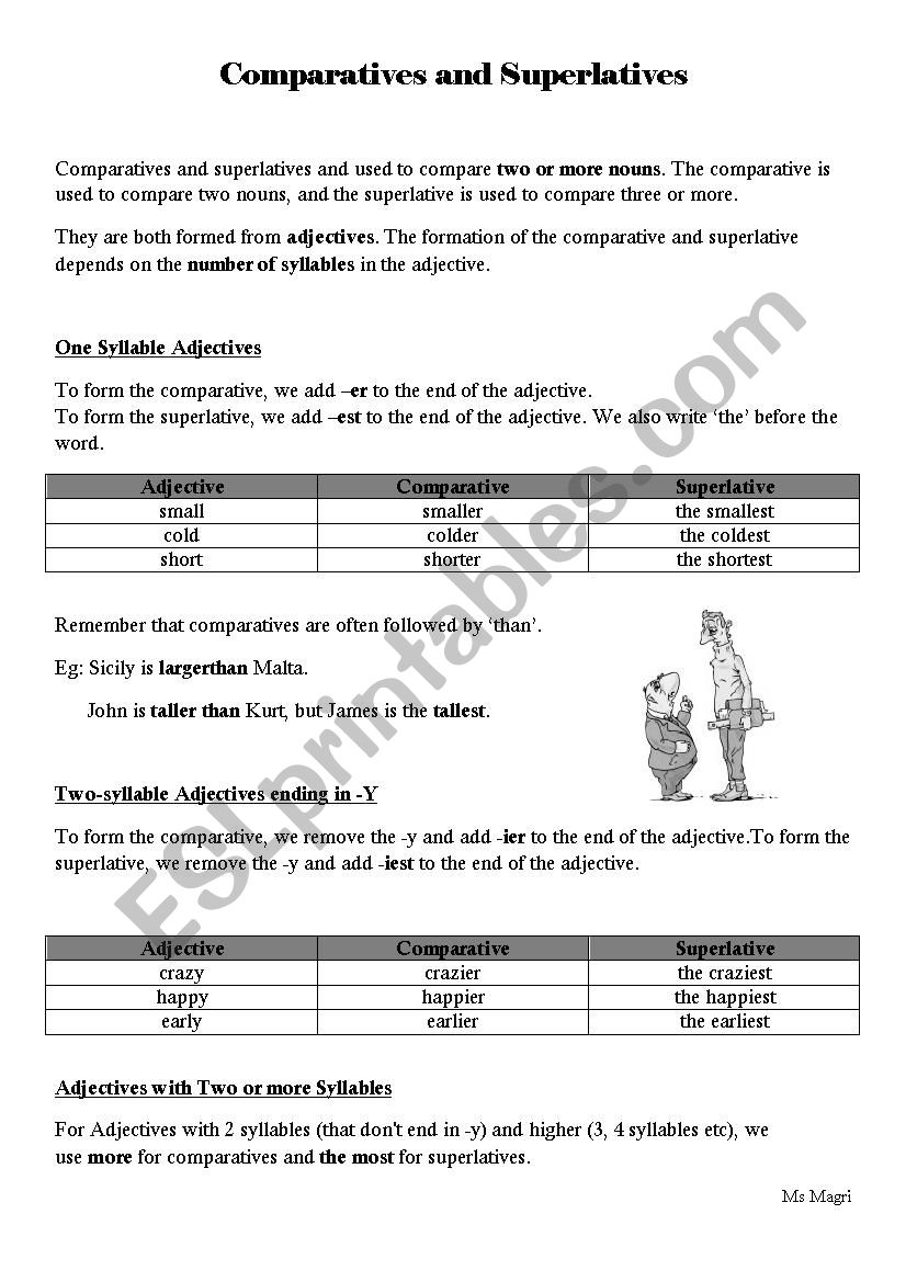 comparatives and superlatives esl worksheet by manda1189