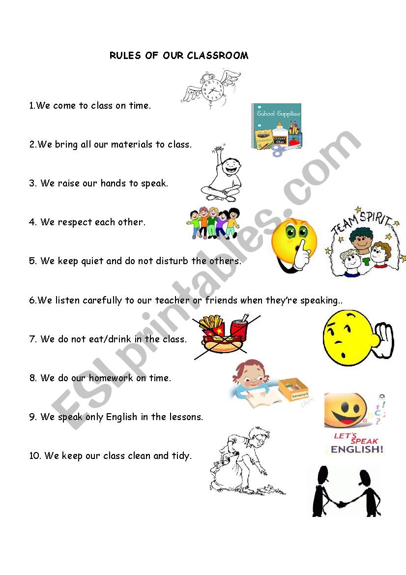 Classroom rules worksheet