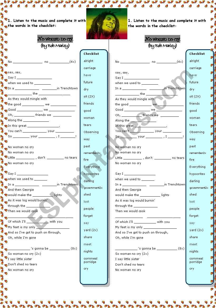 song NO WOMAN NO CRY by BOB MARLEY