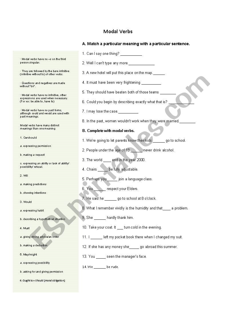 Modal Verbs worksheet