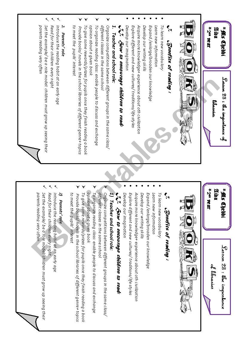 benefits of  reading  worksheet