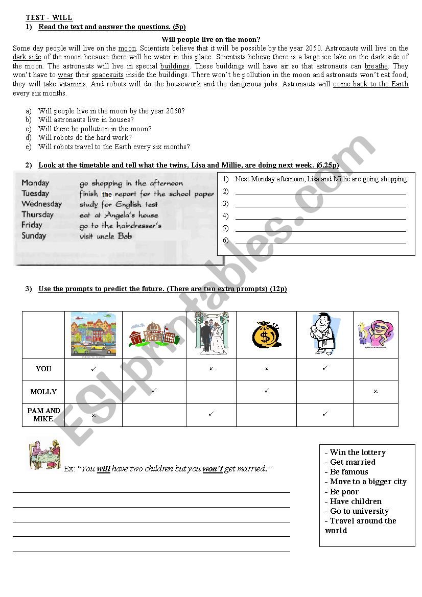 TEST  - WILL FOR PREDICTIONS / PRESENT CONTINUOUS FOR FIXED ARRANGEMENTS