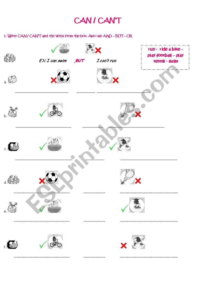 Can cant activities worksheet